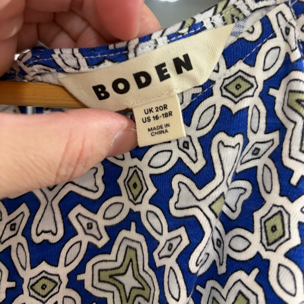 Boden Racer Neck Jersey Midi Dress - Size 16-18 - Blue Heron Flora Tile - Picture 8 of 9